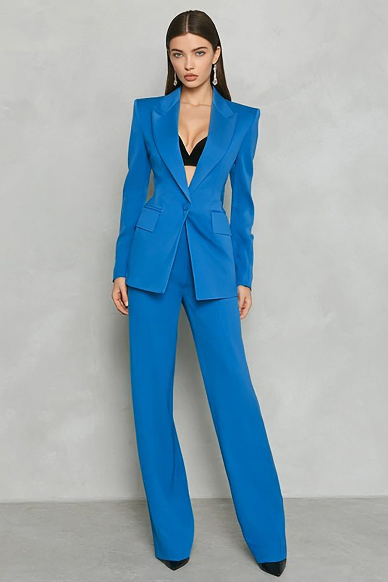 Laden Sie das Bild in den Galerie-Viewer, Blaue Zweiteilige Peak Revers Slim Fit Damen Arbeitsanzüge