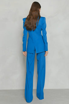 Blaue Zweiteilige Peak Revers Slim Fit Damen Arbeitsanzüge