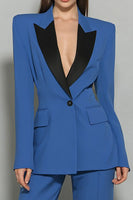 Laden Sie das Bild in den Galerie-Viewer, Dunkelblaue Zweiteilige Frauen Business Casual Anzüge mit Spitzrevers