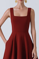 Laden Sie das Bild in den Galerie-Viewer, Burgund A-Linie Satin Langes Hochzeitsgastkleid mit Taschen