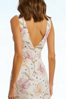 Laden Sie das Bild in den Galerie-Viewer, Rosa Meerjungfrauen Perlen Langes Blumen Hochzeitsgastkleid mit V-Ausschnitt und Rüschen