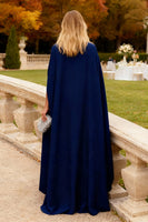 Laden Sie das Bild in den Galerie-Viewer, Marineblaues Blumen Meerjungfrauen Langes Ballkleid mit Umhang