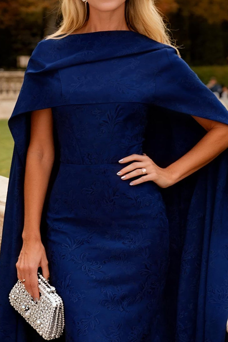Laden Sie das Bild in den Galerie-Viewer, Marineblaues Blumen Meerjungfrauen Langes Ballkleid mit Umhang