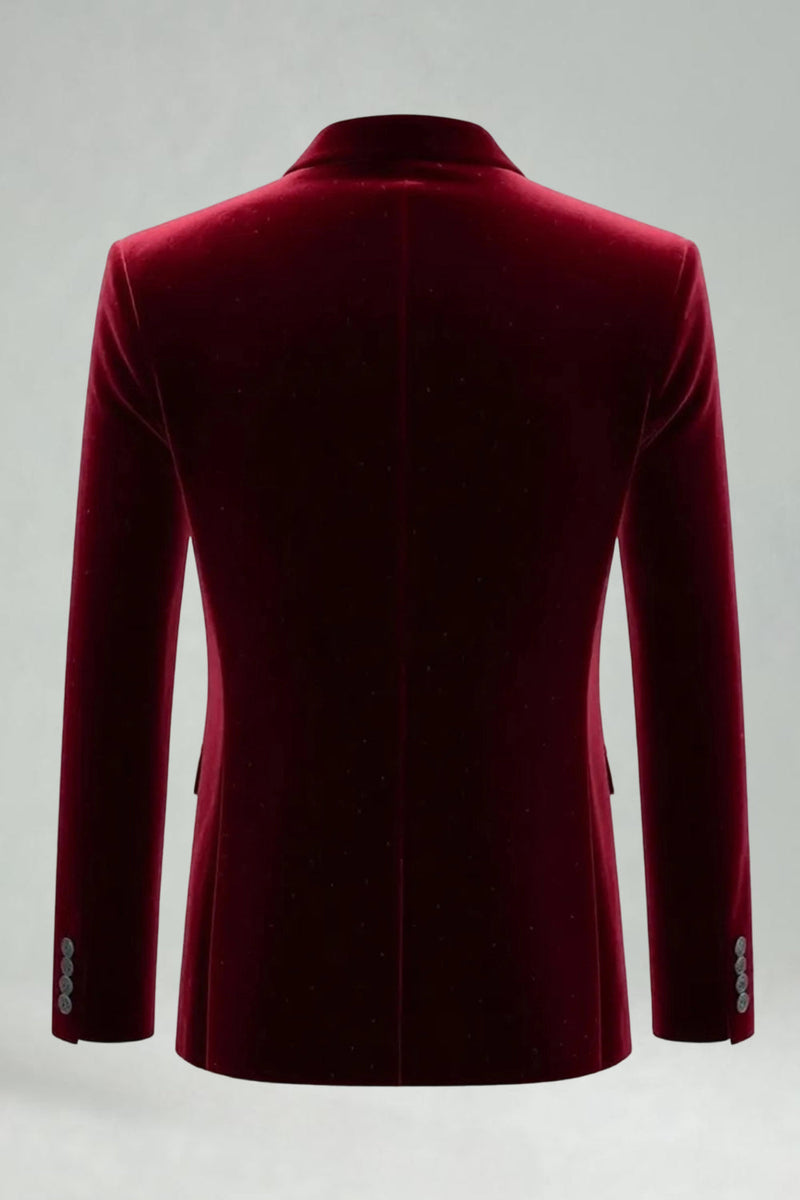 Laden Sie das Bild in den Galerie-Viewer, Burgundergrüne Samt Zweiteilige Revers Herrenballanzüge mit Revers