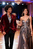 Laden Sie das Bild in den Galerie-Viewer, Burgundergrüne Samt Zweiteilige Revers Herrenballanzüge mit Revers