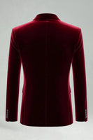 Laden Sie das Bild in den Galerie-Viewer, Burgundergrüne Samt Zweiteilige Revers Herrenballanzüge mit Revers