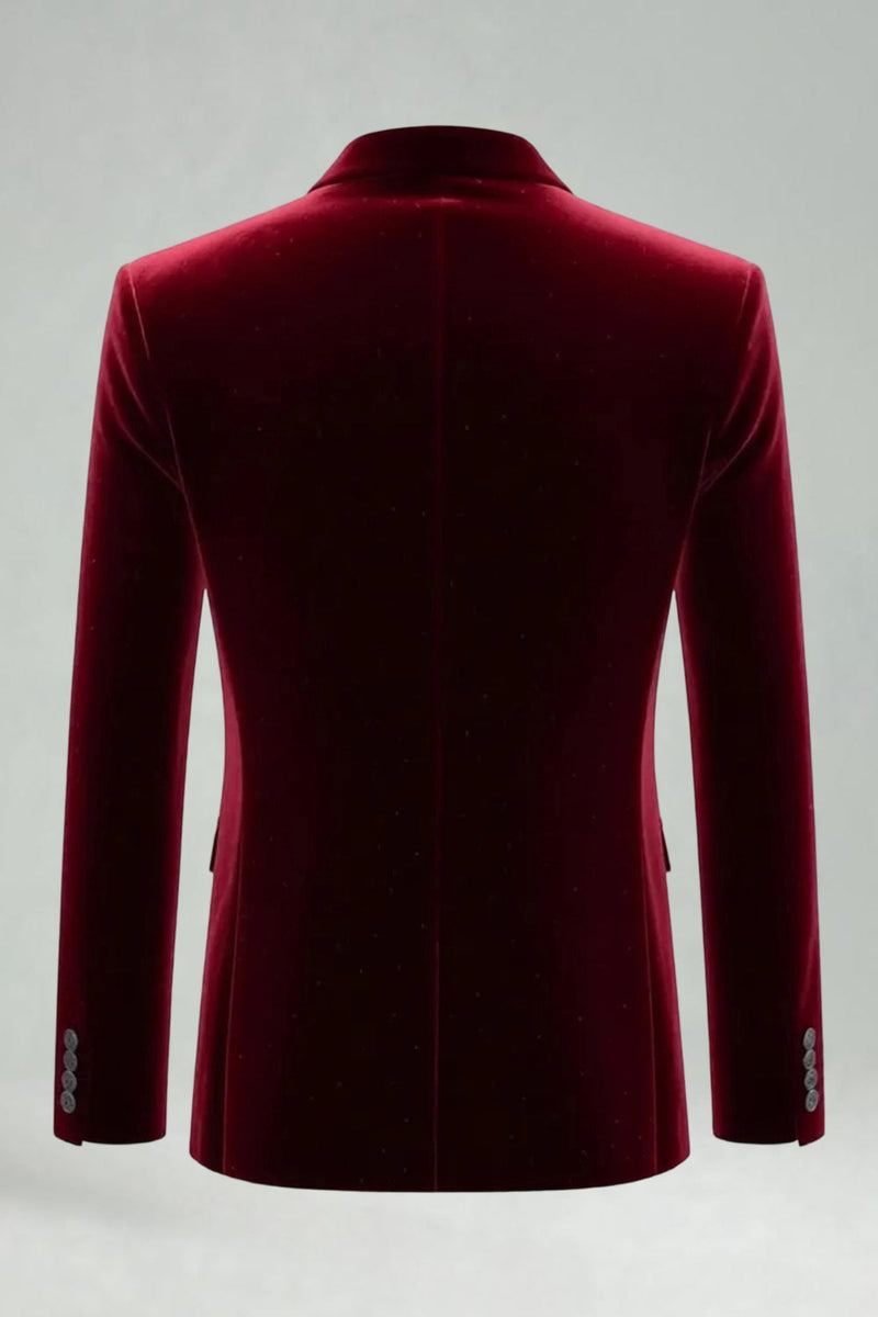 Laden Sie das Bild in den Galerie-Viewer, Burgundergrüne Samt Zweiteilige Revers Herrenballanzüge mit Revers