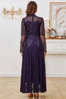 Laden Sie das Bild in den Galerie-Viewer, Schwarzes Spitze Perlenbesetztes Langarm Mutter der Braut Kleid