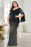 Laden Sie das Bild in den Galerie-Viewer, Schwarzes Pailletten V-Ausschnitt Plus Size Mutter der Braut Kleid