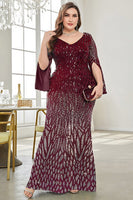 Laden Sie das Bild in den Galerie-Viewer, Schwarzes Pailletten V-Ausschnitt Plus Size Mutter der Braut Kleid