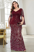 Laden Sie das Bild in den Galerie-Viewer, Schwarzes Pailletten V-Ausschnitt Plus Size Mutter der Braut Kleid