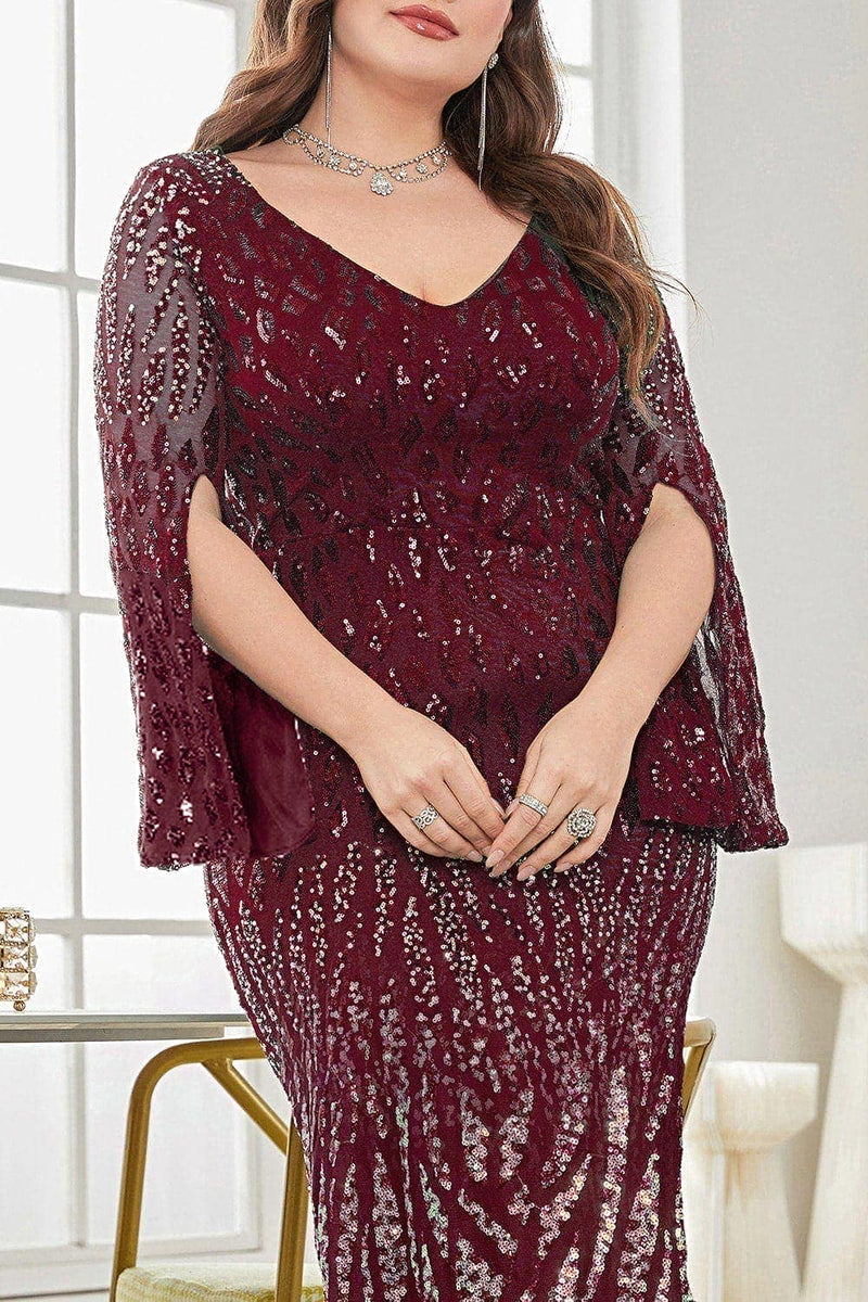 Laden Sie das Bild in den Galerie-Viewer, Schwarzes Pailletten V-Ausschnitt Plus Size Mutter der Braut Kleid