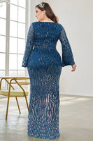 Laden Sie das Bild in den Galerie-Viewer, Schwarzes Pailletten V-Ausschnitt Plus Size Mutter der Braut Kleid