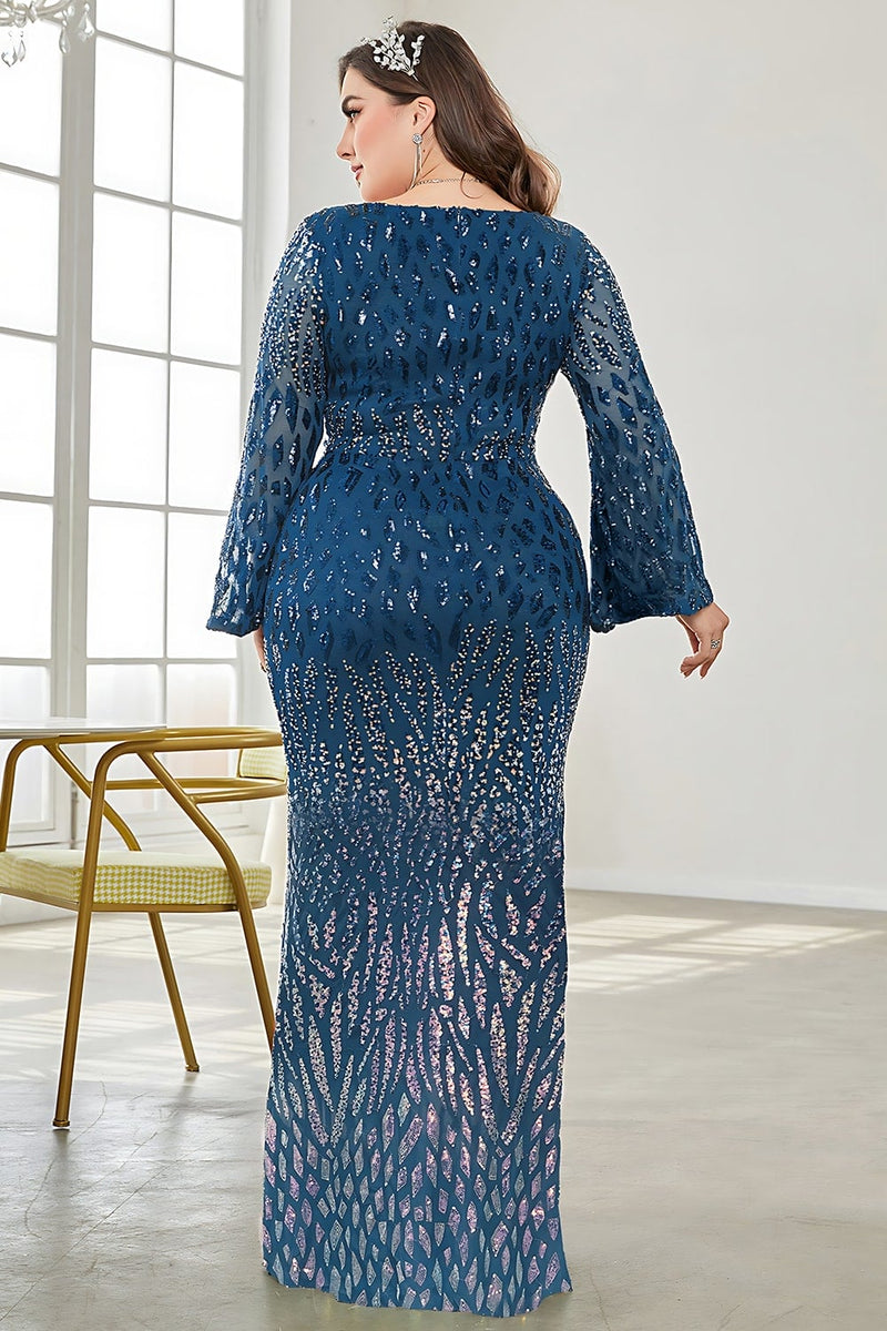 Laden Sie das Bild in den Galerie-Viewer, Schwarzes Pailletten V-Ausschnitt Plus Size Mutter der Braut Kleid