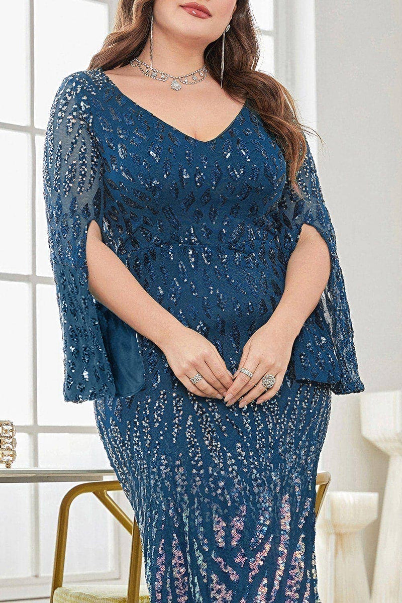 Laden Sie das Bild in den Galerie-Viewer, Schwarzes Pailletten V-Ausschnitt Plus Size Mutter der Braut Kleid