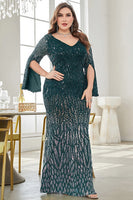 Laden Sie das Bild in den Galerie-Viewer, Schwarzes Pailletten V-Ausschnitt Plus Size Mutter der Braut Kleid