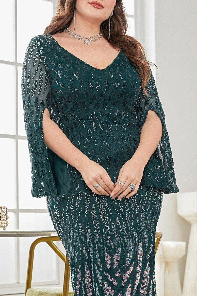 Laden Sie das Bild in den Galerie-Viewer, Schwarzes Pailletten V-Ausschnitt Plus Size Mutter der Braut Kleid