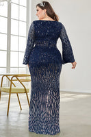 Laden Sie das Bild in den Galerie-Viewer, Schwarzes Pailletten V-Ausschnitt Plus Size Mutter der Braut Kleid