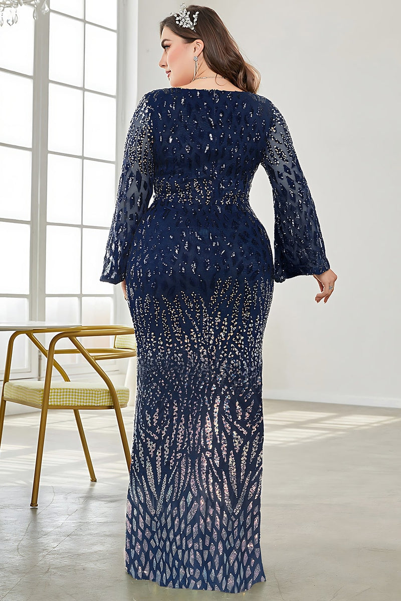 Laden Sie das Bild in den Galerie-Viewer, Schwarzes Pailletten V-Ausschnitt Plus Size Mutter der Braut Kleid