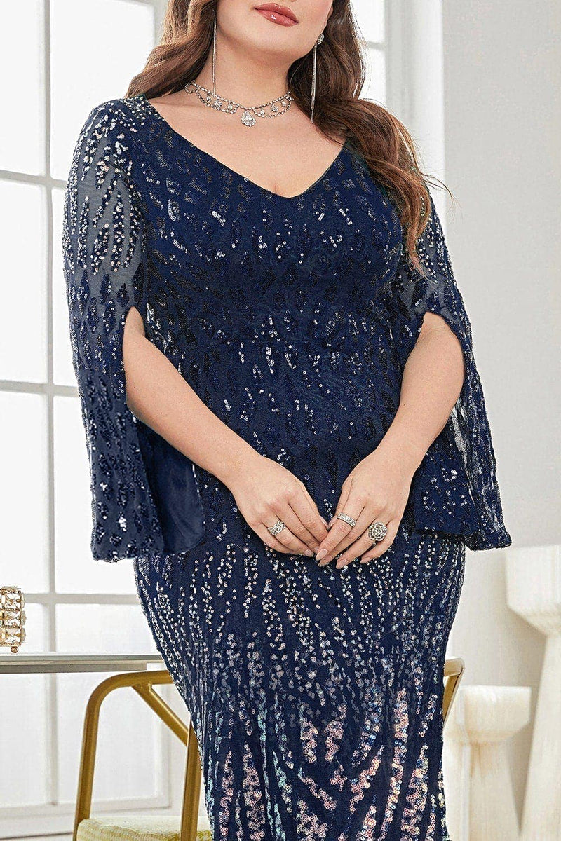 Laden Sie das Bild in den Galerie-Viewer, Schwarzes Pailletten V-Ausschnitt Plus Size Mutter der Braut Kleid