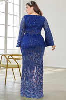 Laden Sie das Bild in den Galerie-Viewer, Schwarzes Pailletten V-Ausschnitt Plus Size Mutter der Braut Kleid