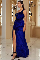 Laden Sie das Bild in den Galerie-Viewer, Schwarzes Pailletten Eine Schulter Abendkleid mit Schlitz