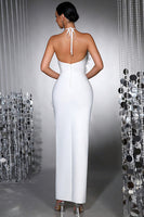 Laden Sie das Bild in den Galerie-Viewer, Weißes Neckholder Meerjungfrauen Langes Festkleid mit 3D-Blumen