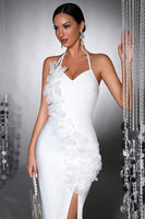 Laden Sie das Bild in den Galerie-Viewer, Weißes Neckholder Meerjungfrauen Langes Festkleid mit 3D-Blumen