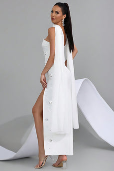 Glitzerndes Wweißes Trägerloses Langes Ballkleid mit Halsschal