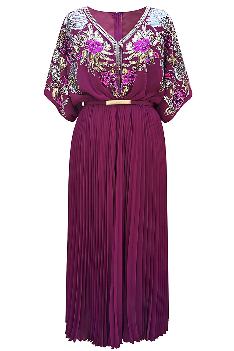 Laden Sie das Bild in den Galerie-Viewer, Schwarze Pailletten Plissiertes V-Ausschnitt Kleid aus den 1920er Jahren mit Gürtel