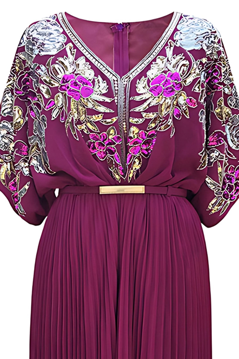 Laden Sie das Bild in den Galerie-Viewer, Schwarze Pailletten Plissiertes V-Ausschnitt Kleid aus den 1920er Jahren mit Gürtel