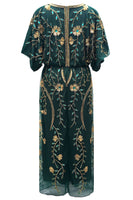 Laden Sie das Bild in den Galerie-Viewer, Schwarzer V-Ausschnitt Pailletten Scheide Halbärmel Kleid der 1920er Jahre