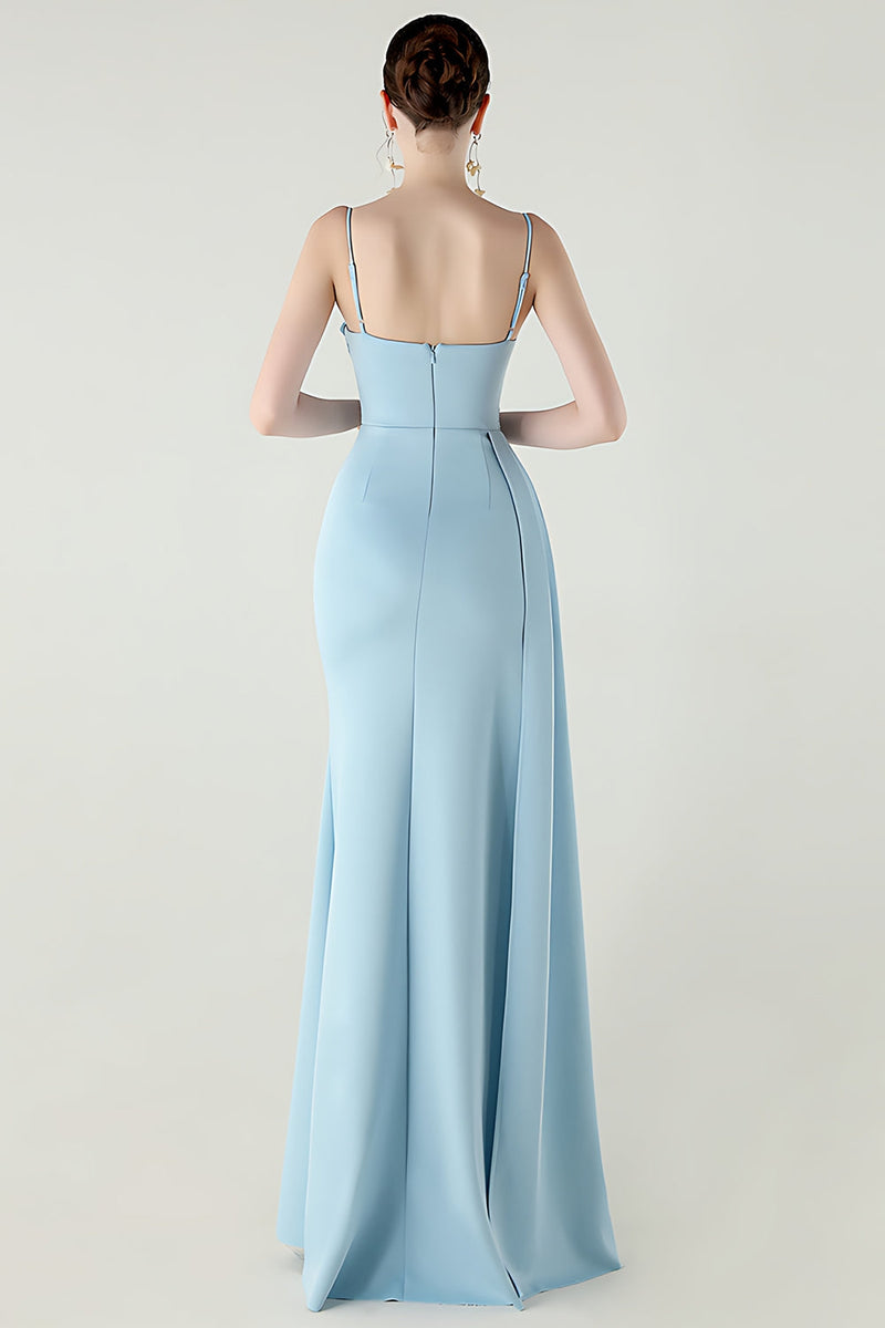 Laden Sie das Bild in den Galerie-Viewer, Schwarze Spaghettiträger Meerjungfrauen Langes Abschlussballkleid mit Schlitz