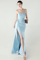 Laden Sie das Bild in den Galerie-Viewer, Schwarze Spaghettiträger Meerjungfrauen Langes Abschlussballkleid mit Schlitz