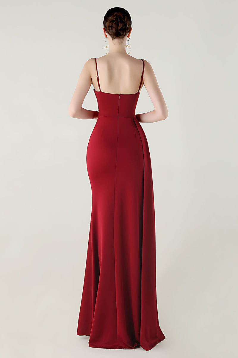 Laden Sie das Bild in den Galerie-Viewer, Schwarze Spaghettiträger Meerjungfrauen Langes Abschlussballkleid mit Schlitz