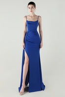 Laden Sie das Bild in den Galerie-Viewer, Schwarze Spaghettiträger Meerjungfrauen Langes Abschlussballkleid mit Schlitz