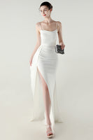 Laden Sie das Bild in den Galerie-Viewer, Schwarze Spaghettiträger Meerjungfrauen Langes Abschlussballkleid mit Schlitz