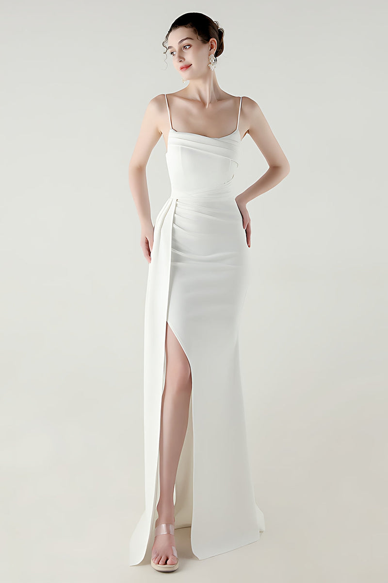 Laden Sie das Bild in den Galerie-Viewer, Schwarze Spaghettiträger Meerjungfrauen Langes Abschlussballkleid mit Schlitz