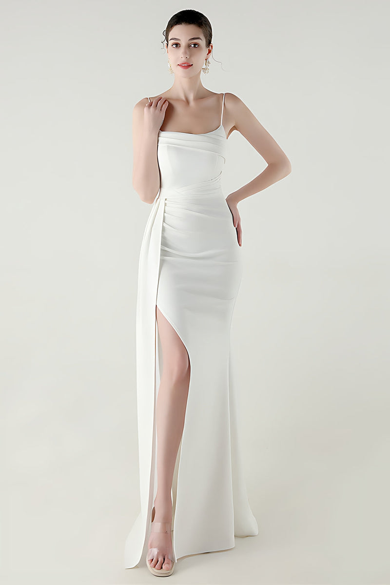 Laden Sie das Bild in den Galerie-Viewer, Schwarze Spaghettiträger Meerjungfrauen Langes Abschlussballkleid mit Schlitz