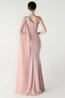 Laden Sie das Bild in den Galerie-Viewer, Eine Schulter Schwarzes Meerjungfrauen Streamer Langes Festliches Kleid mit Schlitz