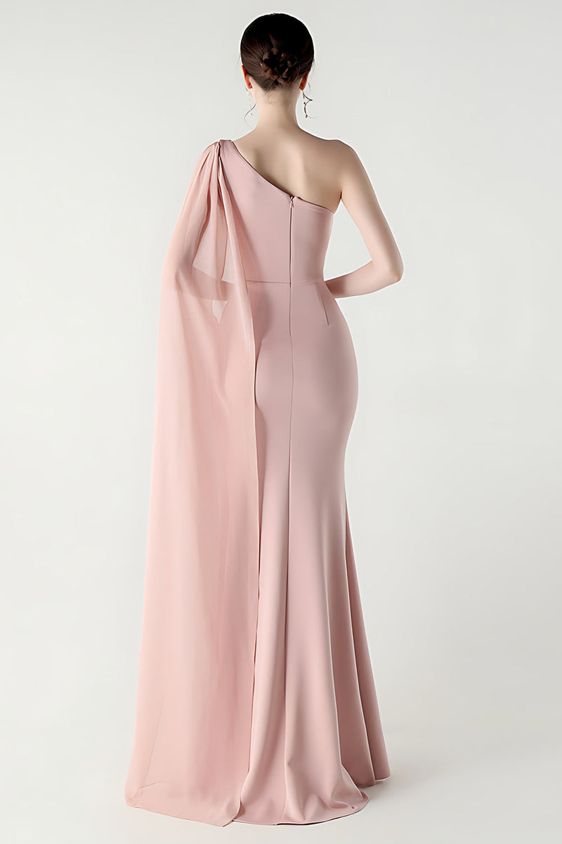 Laden Sie das Bild in den Galerie-Viewer, Eine Schulter Schwarzes Meerjungfrauen Streamer Langes Festliches Kleid mit Schlitz