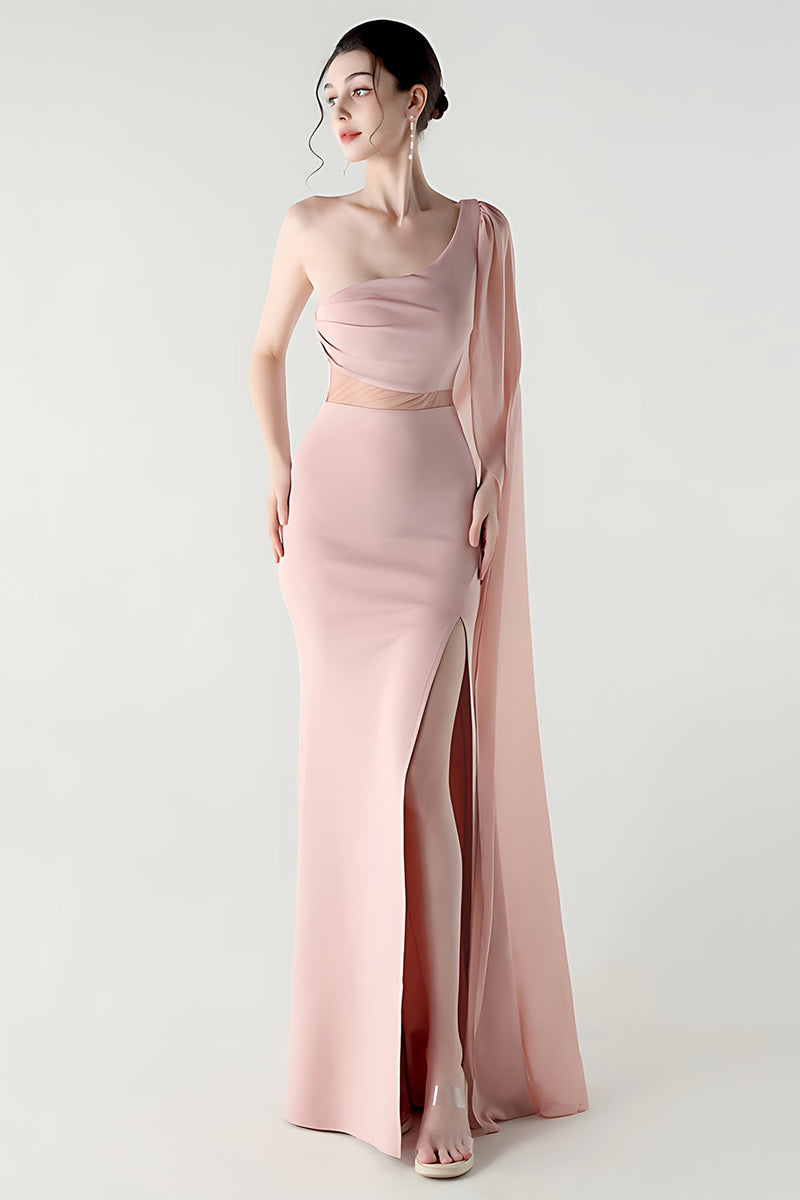 Laden Sie das Bild in den Galerie-Viewer, Eine Schulter Schwarzes Meerjungfrauen Streamer Langes Festliches Kleid mit Schlitz