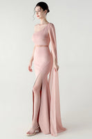 Laden Sie das Bild in den Galerie-Viewer, Eine Schulter Schwarzes Meerjungfrauen Streamer Langes Festliches Kleid mit Schlitz