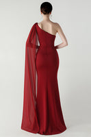 Laden Sie das Bild in den Galerie-Viewer, Eine Schulter Schwarzes Meerjungfrauen Streamer Langes Festliches Kleid mit Schlitz