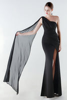 Laden Sie das Bild in den Galerie-Viewer, Eine Schulter Meerjungfrauen Schwarzes Festkleid mit Girlande