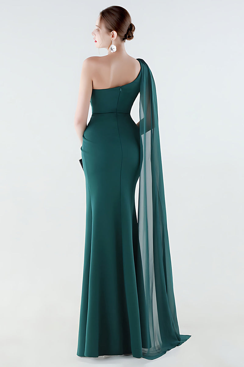 Laden Sie das Bild in den Galerie-Viewer, Eine Schulter Meerjungfrauen Schwarzes Festkleid mit Girlande