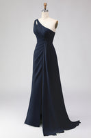 Laden Sie das Bild in den Galerie-Viewer, Salbeigrünes A-Linie Langes Brautjungfernkleid mit Schlitz