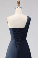 Laden Sie das Bild in den Galerie-Viewer, Salbeigrünes A-Linie Langes Brautjungfernkleid mit Schlitz