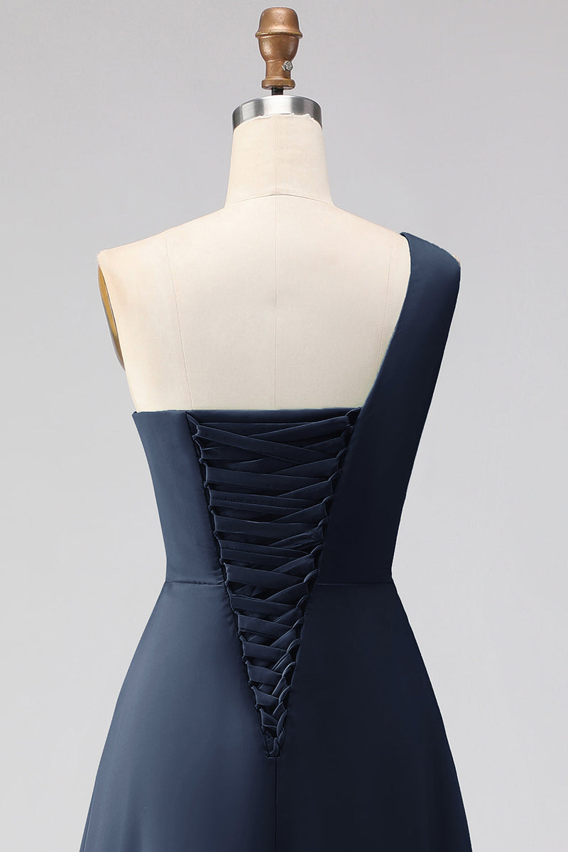 Laden Sie das Bild in den Galerie-Viewer, Salbeigrünes A-Linie Langes Brautjungfernkleid mit Schlitz