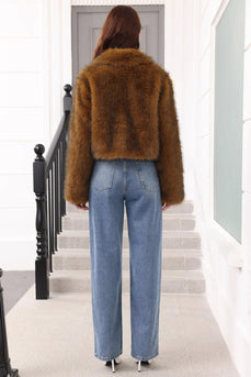 Brauner Winter Kunstpelz Verdickter Reversmantel für Frauen